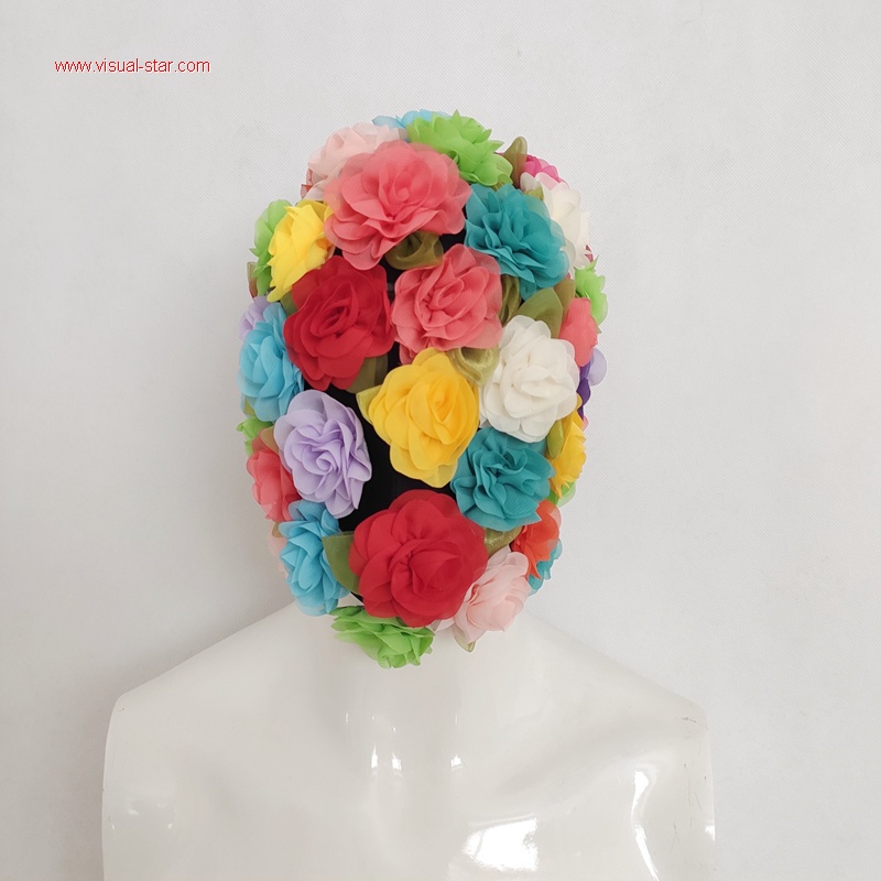 Colorful flower headwear artist