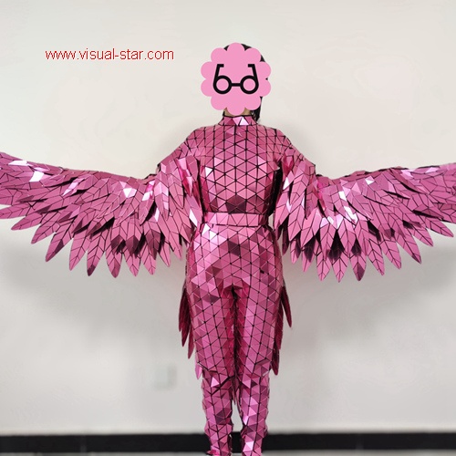 Pink mirror feather performance costumes