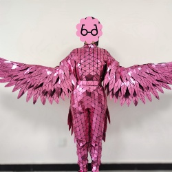 Pink mirror feather performance costumes