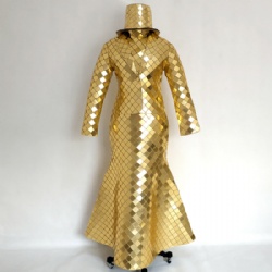 高端定制金色银色镜面表演长裙